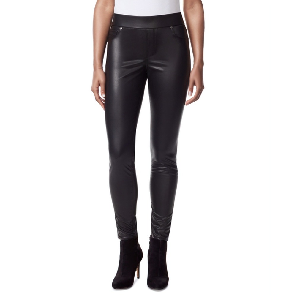 Gloria Vanderbilt Pants Womens 4 Black Avery Slim Faux Leather Pull‎ On Casual